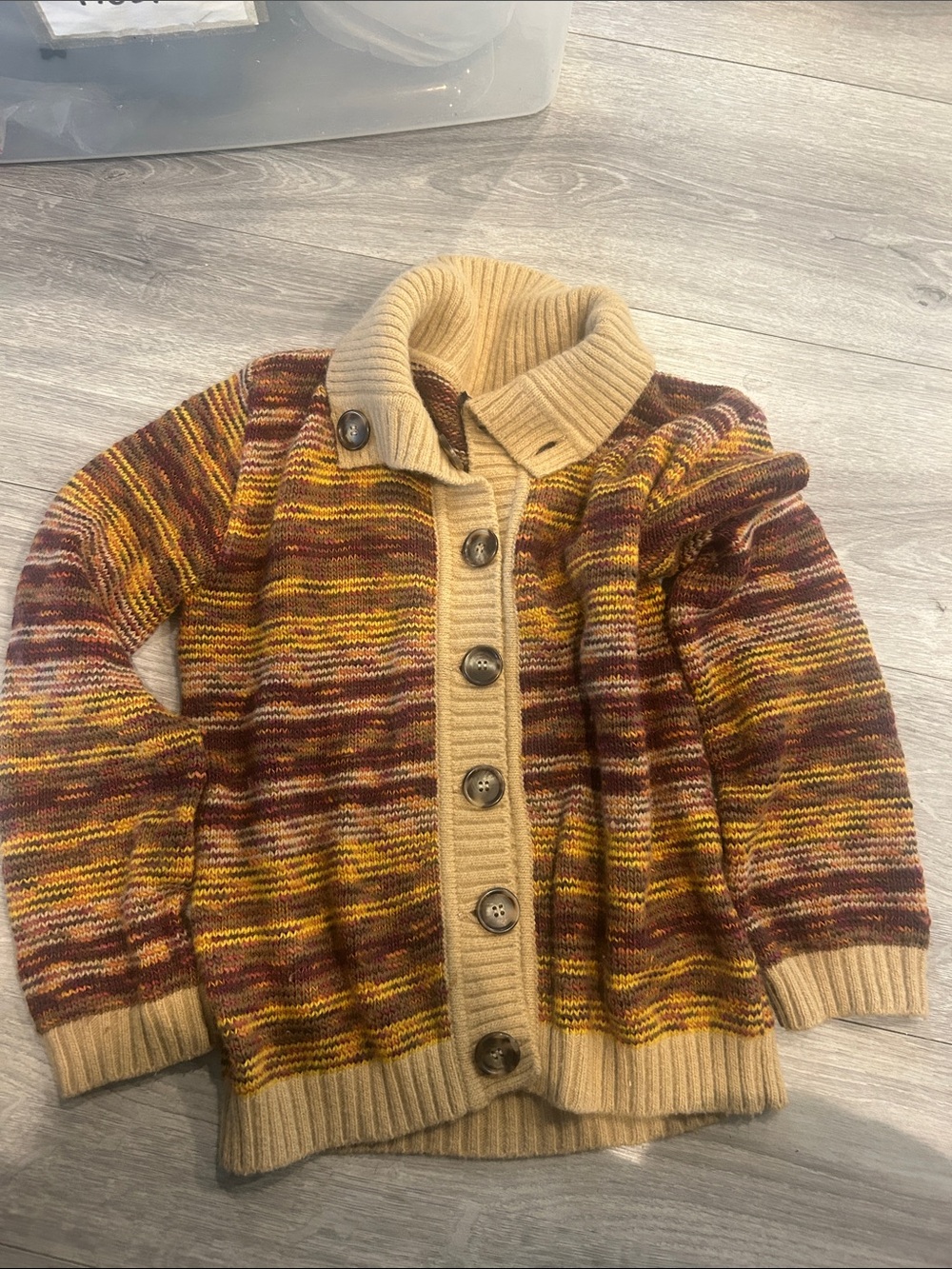 Weekend Max Mara Multicolor Knit Button-Up Cardigan - Tan Trim Sz S